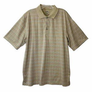 PGA Tour Mens Beige Striped Golf Polo Shirt Size L Short Sleeve Activewear Trip